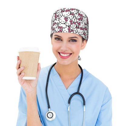Custom Hello Kitty Medical Staff Scrubs Hat Women Men Cartoon Chara For Chef Hat Scrub Caps