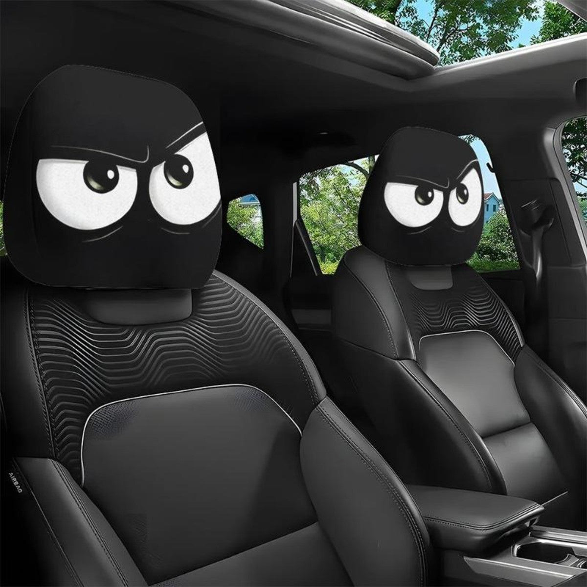 2pcs Angry Cartoon Eyes Car Headrest Covers, Easy Installation, Long Drive Fatigue Relief, Car Lovers Gifts, Car Interior Decor