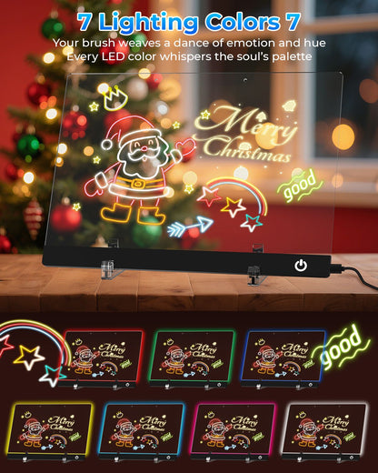 LED Note Board Night Light with 7 Colors & Flashing Mode Acrylic Dry Erase Drawing Board for Birthday/Holiday Gift office home