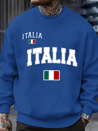 Italia Italian Flag Print Autumn Men Sportswear Fleece Sweatshirt Street Casual Pullovers Oversized Clothes Unisex Fashion Tops