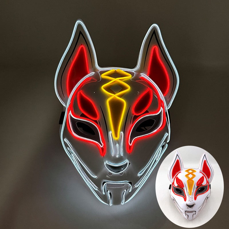 LED Fox Mask Neon Light Up Japanese Kitsune Mask for Halloween Cosplay Party Rave Festival Costume Glowing EL Wire Masque