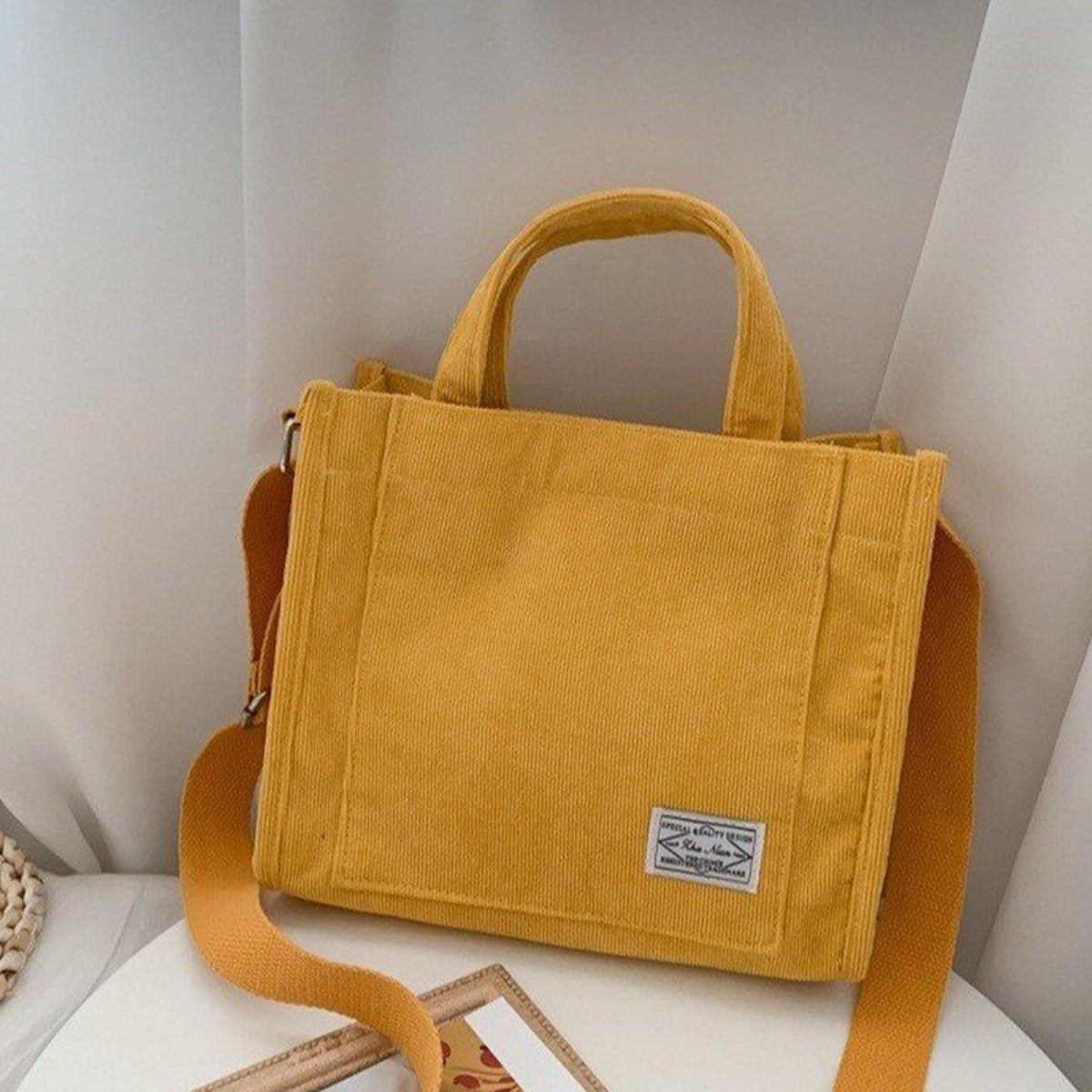 Ladies Corduroy Canvas Shoulder Crossbody Handbag Small Square Bag Stylish Trendy Women's Handbag for Casual Use