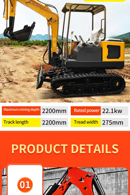 Mini Escavadeira Diesel Personalizada 1600kg para Agricultura, Pomar, Vala, 1ton, 1.6ton