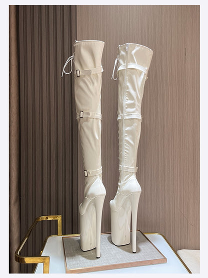 26cm Super High Heel Thigh High Boots Sexy Women Shoes Pole Dance Stripper Shoes Platform Over-the-Knee Zip Crotch High Boots