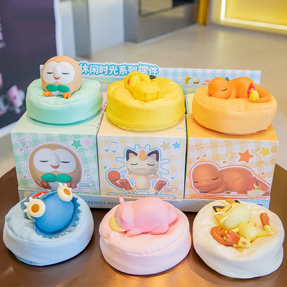 POKEMON Original Posição de Dormir Pikachu Charmander Slowpoke Meowth Rowlet Figuras Boneco de Ação Genuíno Brinquedo Presente