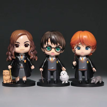 Hot 3-10 unidades/conjunto Harri Q Style Potter Posket Hermione Ron Hedwig Boneco de Vinil Brinquedo Decoração de Bolo Carro Modelo PVC Boneca Presente Brinquedos
