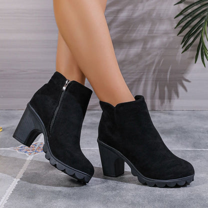 2024 New Autumn Winter Women Pumps Boots High Quality Zipper European Ladies Shoes Suede Fabric High Heels Boots Fast Delivery