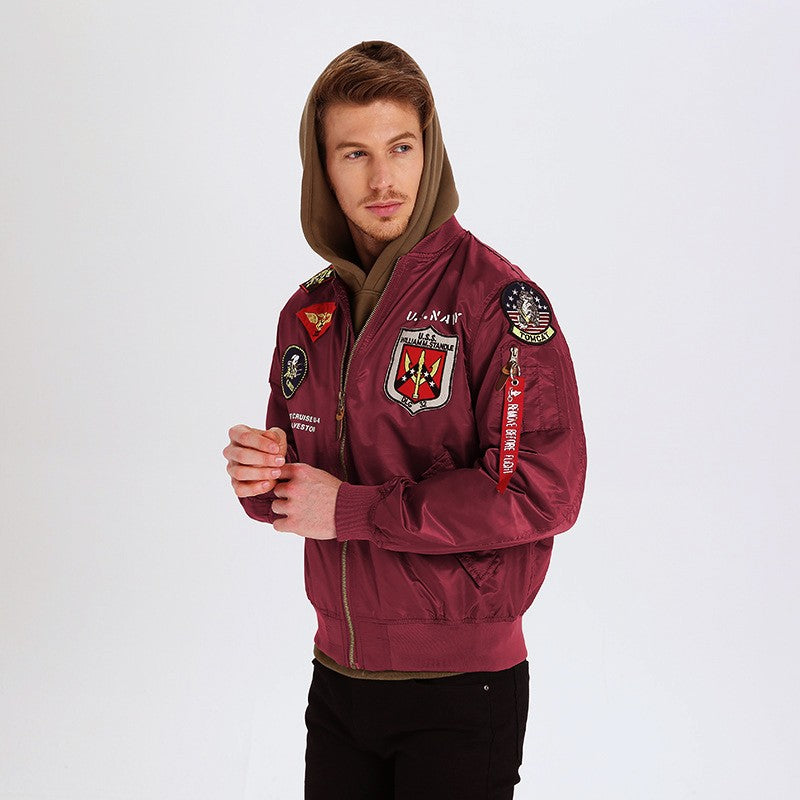 High Quality Military Fashion Casual Boy Youth Lightweight Top Gun Patch Embriodey Streetwear Ma1 Satin Flight Bomber Jacket Men