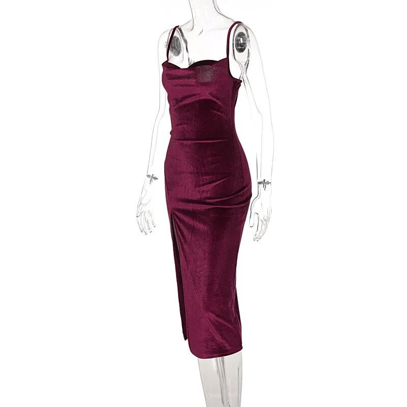 Women 2024 Autumn Winter Elegant Party Club Evening Velvet Streetwear Bodycon Mi