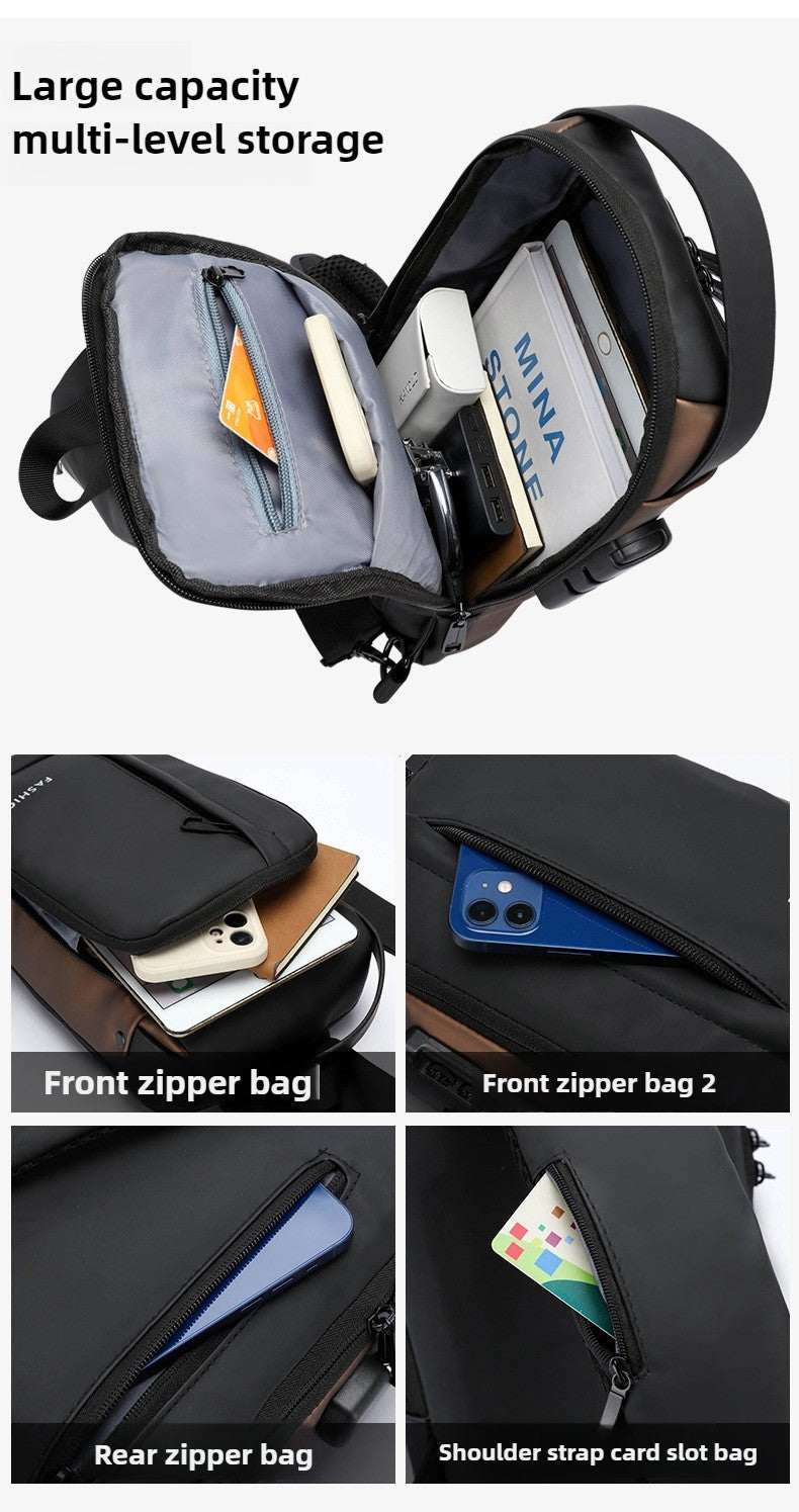 Men Anti Theft Chest Bag Shoulder Bags USB Charging Crossbody Package School Short Trip Messengers Bags Men's Oxford Sling Pack