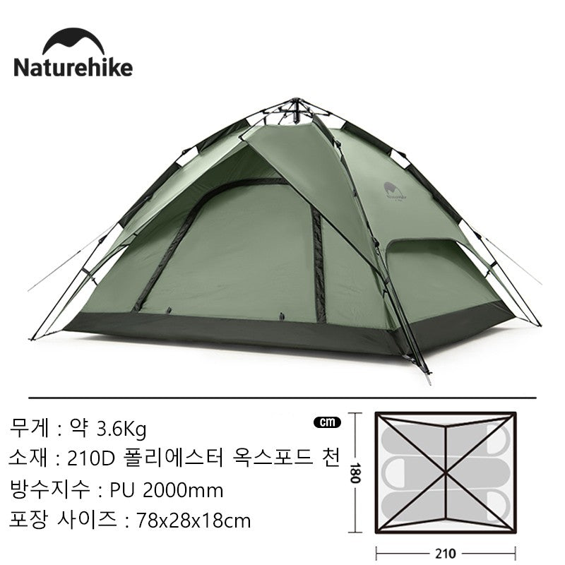 Naturehike Camping Automatic Tent One Touch Waterproof Roof Top Tents Double Door 3 Person Tent Outdoor Beach Fish Shelter Tent