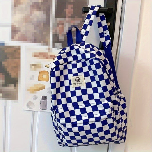 Leisure Backpack Korean Version Checkered Contrasting Color Design, Daily Same Style Backpack, Casual Simple Middle and High School Backpack