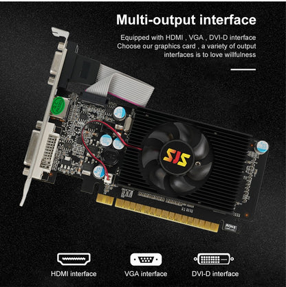 SJS Placa de Vídeo GeForce GT610 Placas VGA 2GB DDR3 64Bit Placas Gráficas Para NVIDIA Game PC GT 610 2GD3 HDMI DVI VGA PCI-E2