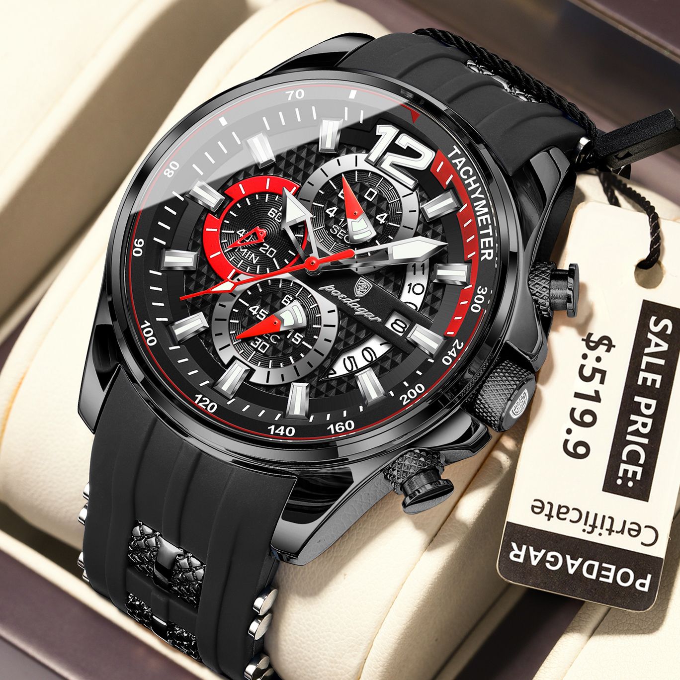 POEDAGAR Luxury Military Men Watch Calendar Chronograph Waterproof Luminous Man Wristwatch Fashion Silicone Quartz Men's Watches