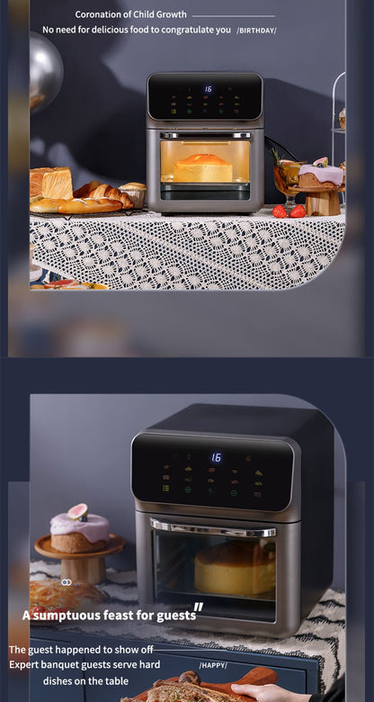 Fritadeira Elétrica de Ar 12L Forno de Convecção de Grande Capacidade Fritadeira Sem Óleo Cozinha 360° Cozedura Janela Visível Eletrodoméstico