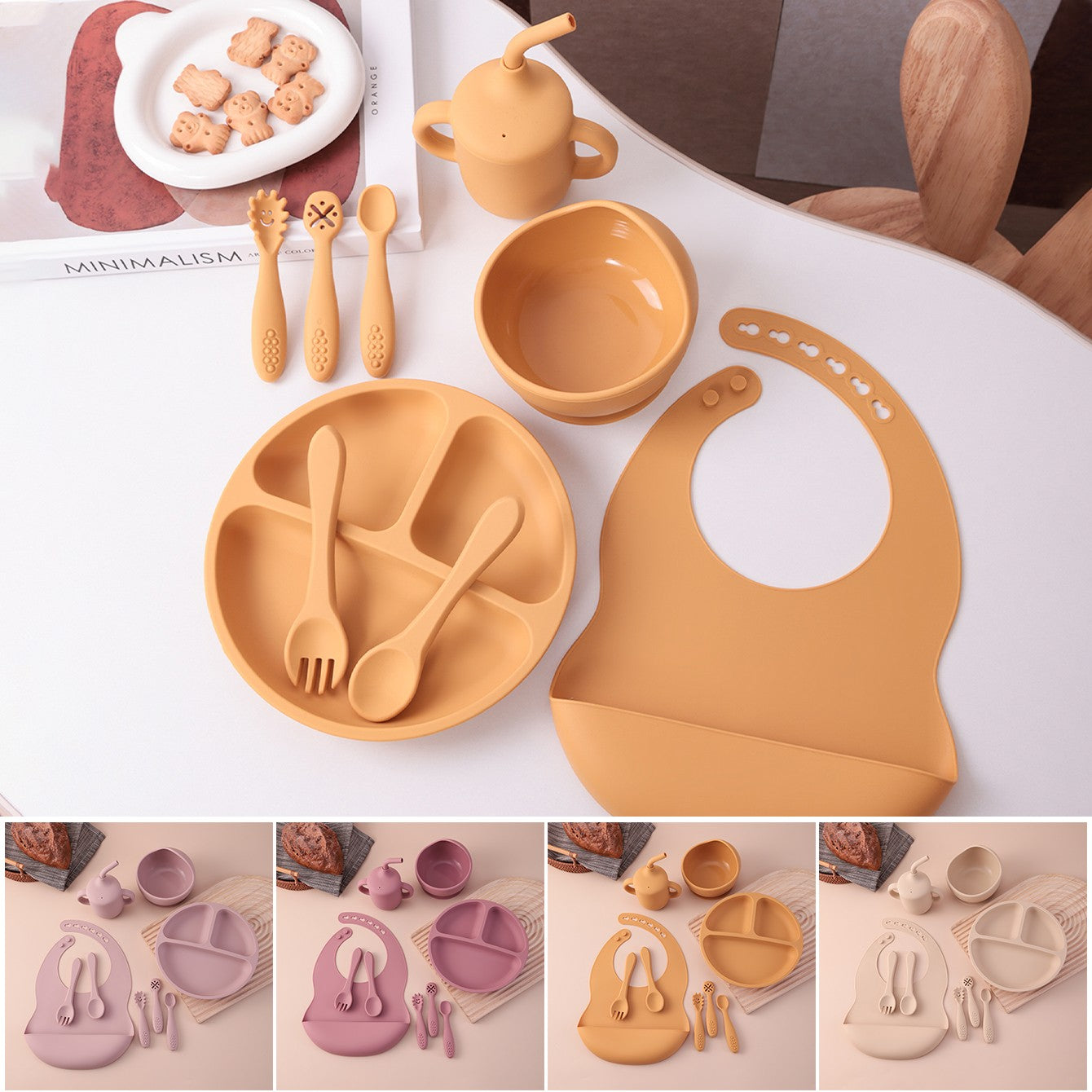 9PCS Silicone Baby Feeding Set Suction Dishes Plates Bowl Bib Sippy Cup BPA Free Toddler Essentials Self Weaning Tableware ?