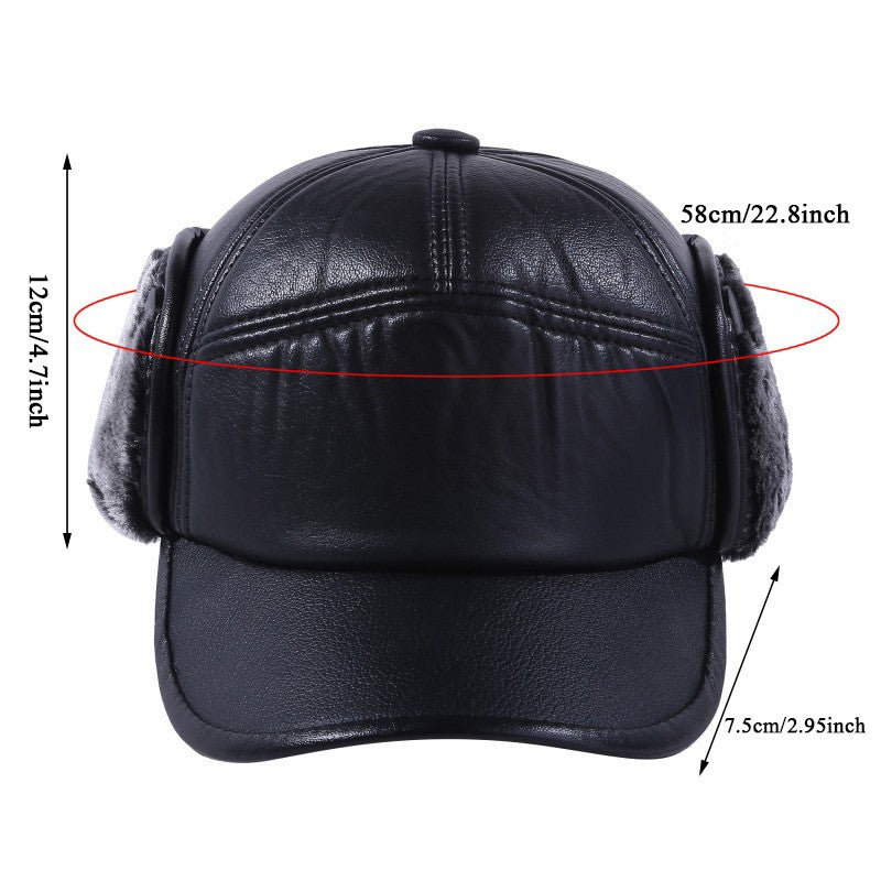 Boné de inverno quente masculino de couro preto, bonés de beisebol de pele para homens e mulheres, bonés de papai com protetores de ouvido, grossos