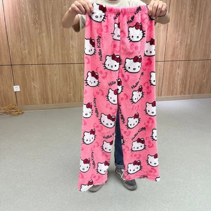 2025 Autumn Winter Christmas Y2K Hello Kitty Pants Sanrio Anime Women's Cartoon Couple Home Sleepwear Pants Casual Home Clothing