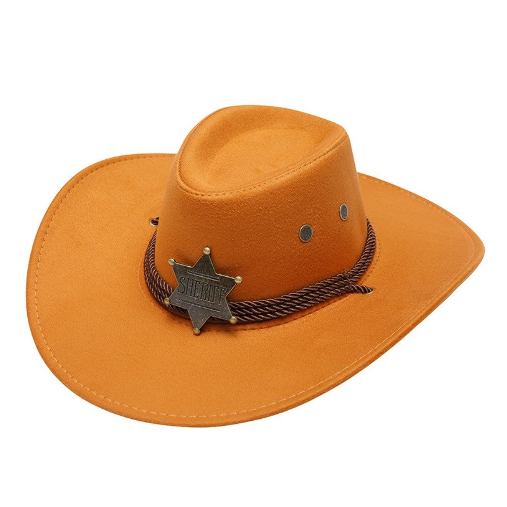 Chapéu Unissex de Cowboy para Praia em Camurça Sintética Aba Larga Proteção Solar Chapéu de Festa Cosplay Chapéu de Jazz Cor Sólida Respirável