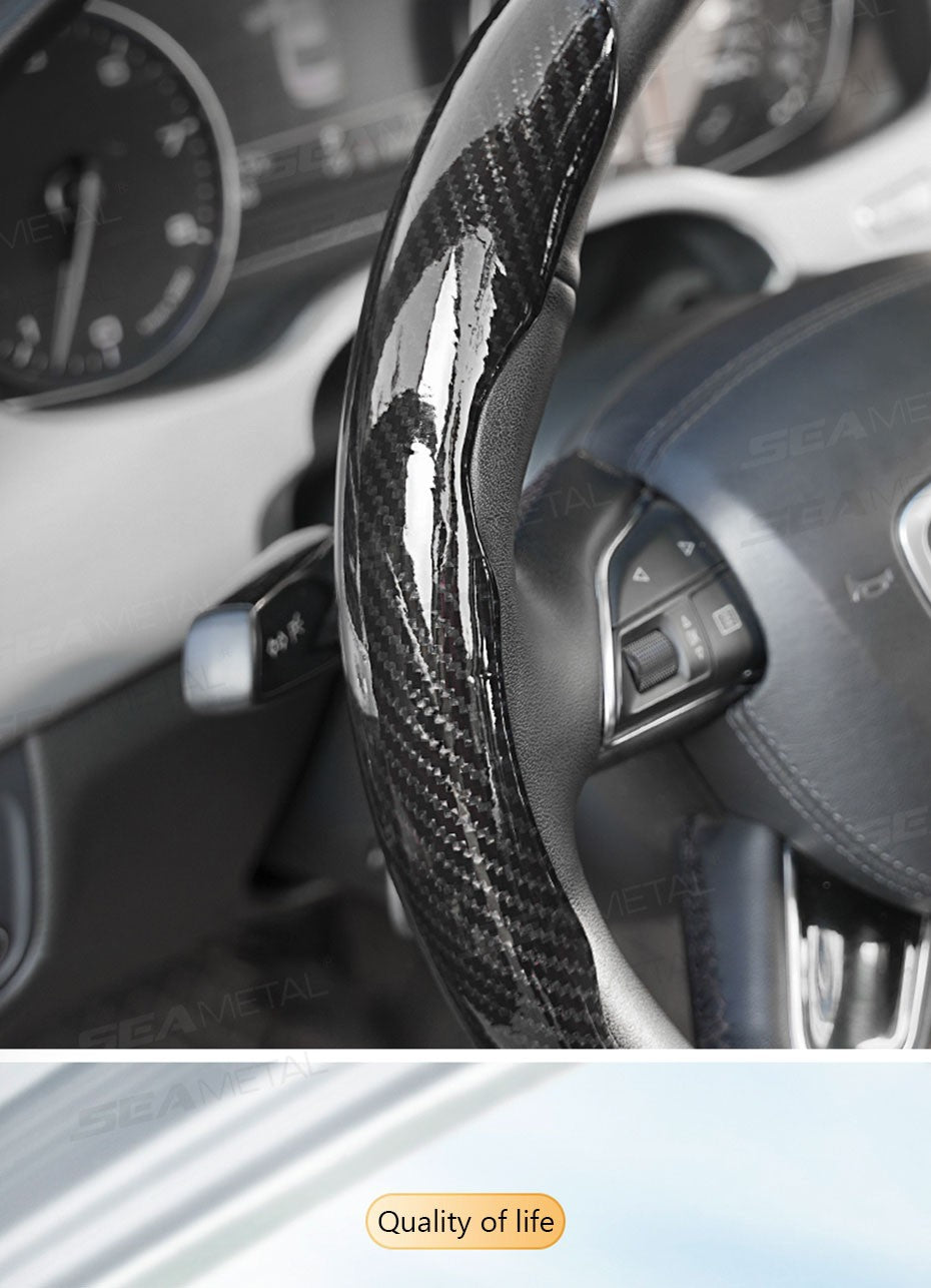 SEAMETAL 2/3Pcs Car Steering Wheel Cover Carbon Fiber Anti-Slip Steer Wheel Protector Cover 38cm Universal Car Protection Cover