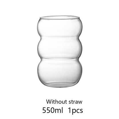 Copo de Vidro Transparente 350/550ml Copo de Café Gelado Com Canudo Copo de Sobremesa Suco Leite Caneca de Copos de Coquetel de Festa Xícara de Chá