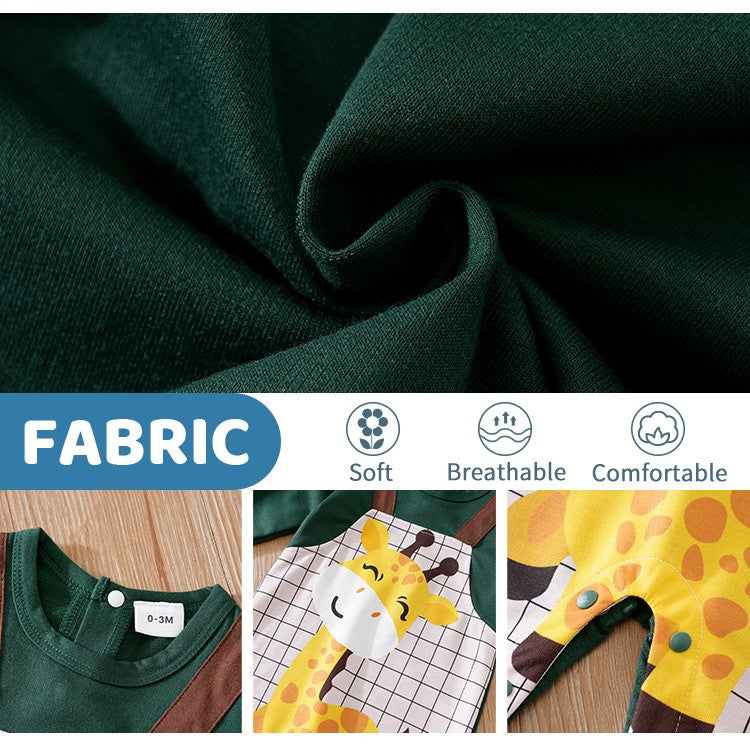 0-18 Newborn Spring And Autumn Cute Cartoon Backband Giraffe Comfortable Boys And Girls Long Sleeved Baby Bodysuit