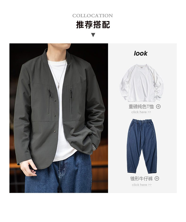 Maden Workwear American Casual Collarless Suit Jacket Men's Versatile Jacket Commuter Suit Top