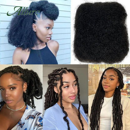 Cabelo Humano Afro Kinky Bulk QVR para Mini Twist, Tranças, Extensões de Dread Locs e Crochet, Cabelo Afro Kinky Cacheado Bulk para Dreadlocks 50g
