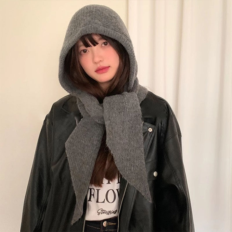 Knitted Winter Balaclava One-piece Thickened Scarf Cap Winter Accessories Hooded Hat Neck Protection Scarf Cold Weather New