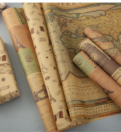 Fold Retro Kraft Gift Wrapping Paper Worldmap Christmas Gift Paper Newspaper Craft Valentine's Day Birthday Gift RegularPaper