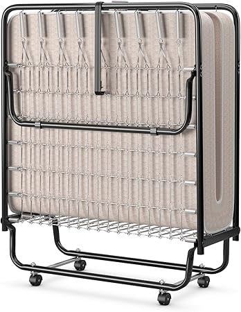 Portable Adult Guest Bed with 4-Inch Mattress and Four Wheels for Space-Saving Storage