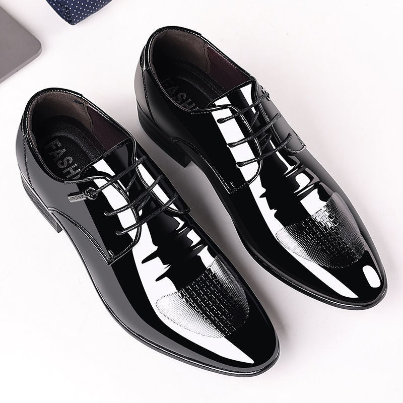 Sapatos Sociais Masculinos de Amarrar em Couro Envernizado Preto Bico Fino Estilo 2025 Preço Baixo Luxo Designer Escritório Terno 39 Masculino