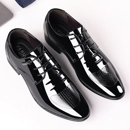 Sapatos Sociais Masculinos de Amarrar em Couro Envernizado Preto Bico Fino Estilo 2025 Preço Baixo Luxo Designer Escritório Terno 39 Masculino