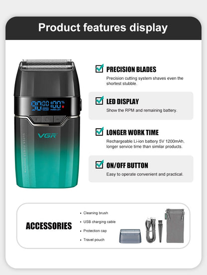 VGR Face Shaver 9000 RPM Foil Shaver LED Electric Shaver Professional Beard Trimmer Reciprocating Shaving Machine for Men V-308