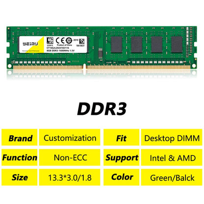 Memória Ram DDR3 4GB 8GB Desktop 1066 1333 1600 1866Mhz PC3 1.5V 8500 10600 12800 240Pinos Non-ECC DIMM Para Intel & AMD