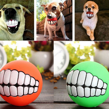 Bola para cães com dentes, brinquedo engraçado para truques, brinquedo de silicone para cães, brinquedo de mastigar com guincho, brinquedos sonoros para cães, brinquedos para cachorros, brinquedo interativo para gatos