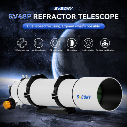 Conjunto de Telescópio Refrator Acromático Svbony SV48P 102mm para Fotografia e Observação Astronômica de Céu Profundo