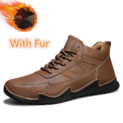 Handmade Mens Low Top Sneakers Classic Mens Leather High Top Shoes Fashion Outdoor Motorcycle Boots Lace Up Non-Slip Ankle Boots