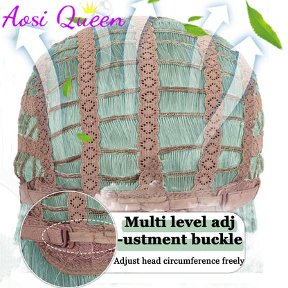 AOSI Synthetic Mint Green Wig Long Hair Summer Thin Bangs Long Straight Hhair Daily Party Cos Wig