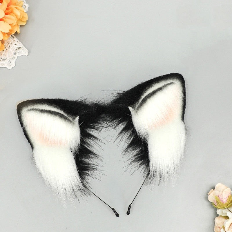 2025 New Halloween Simulated Furry Dog Ear Hairband Lolita Realistic Tail Set Cute Animal Plush Dog Tail Cosplay Props