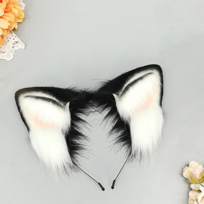 2025 New Halloween Simulated Furry Dog Ear Hairband Lolita Realistic Tail Set Cute Animal Plush Dog Tail Cosplay Props