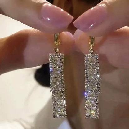 Nova Tendência de Moda Design Exclusivo Elegante e Requintado Brincos Retangulares de Zircônia Para Mulheres Joias Festa de Casamento Presentes Premium