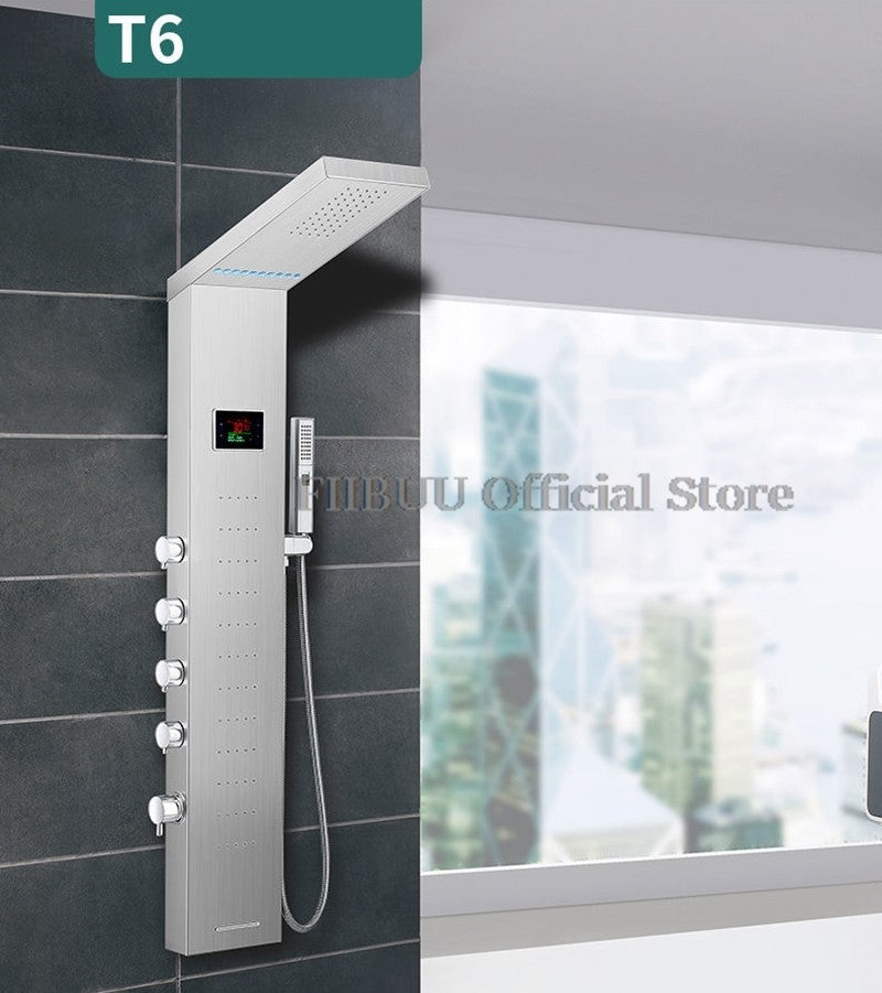 Luxury Shower For Bathroom With Digital Display Pressurized Top Nozzle Rain Shower Head Shower Room Wall Mounted Shower Set