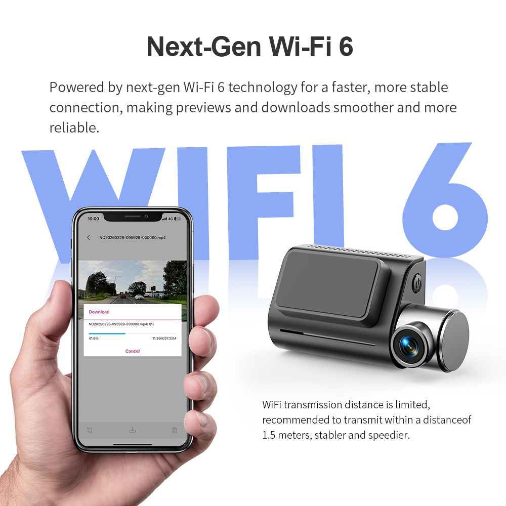 Câmera de painel KAWA D7 4K dianteira e traseira, gravador de vídeo 4K WiFi6, câmera automotiva, mini câmera traseira DVR para veículos, Dashcam com controle por APP/Voz