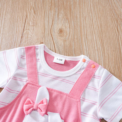 Baby Clothes Cute Cartoon Bow Rabbit Comfortable Soft Boy And Girl Summer Short Sleeved Baby Jumpsuit