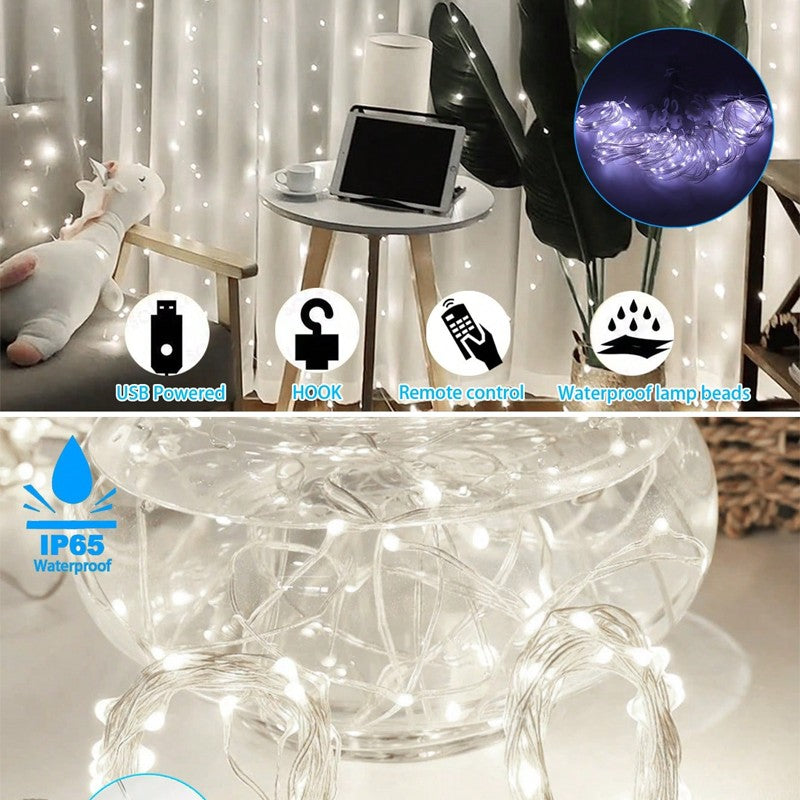 3/9M USB LED Curtain 8Modes Remote Control String Lights Holiday Wedding Fairy Garland Lights For Bedroom Living Room Decor