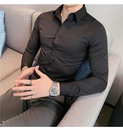 Plus Size S-7XL High Quality Men Dress Shirt 2024 Autumn Long Sleeve Solid Business Slim Shirts Homme Dress Social Casual Shirt