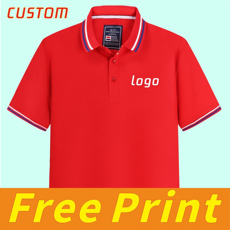 100% linen cotton polo shirt, T-shirt, breathable collar, short sleeved, custom printed logo, embroidered men's and women's work