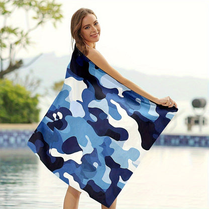 Blue Camo Bath Towel - Stylish Camouflage Design,Soft Absorbent,Perfect for Summer Adventures,Adds Cool Vibes to Your Beach Days