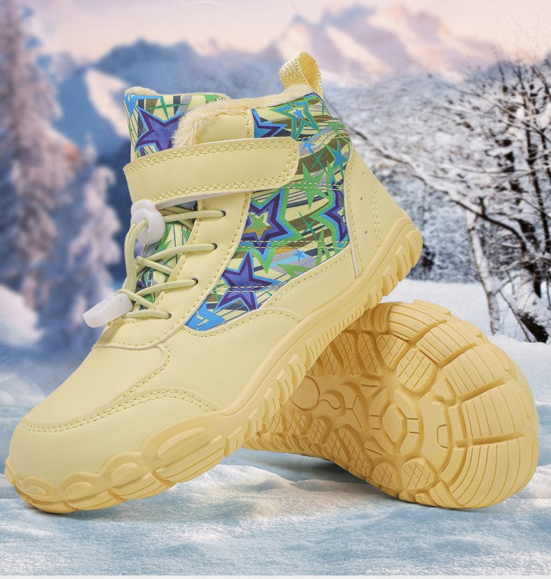 Waterproof Kids Barefoot Snow Boots 2025 New Wide Toe Winter Warm Fur Lined Shoes for Boys Girls Cold Weather Outdoor Sneakers